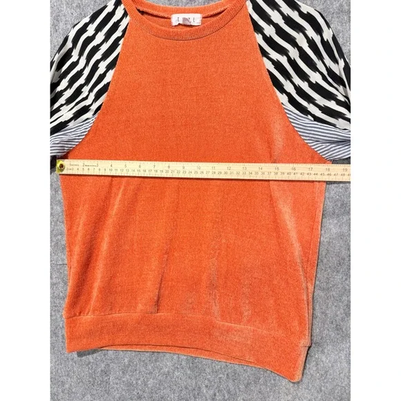 THML Orange Mixed Media Striped Ikat Long Sleeve Sweatshirt Small PTM1644-2-R - Picture 6 of 7